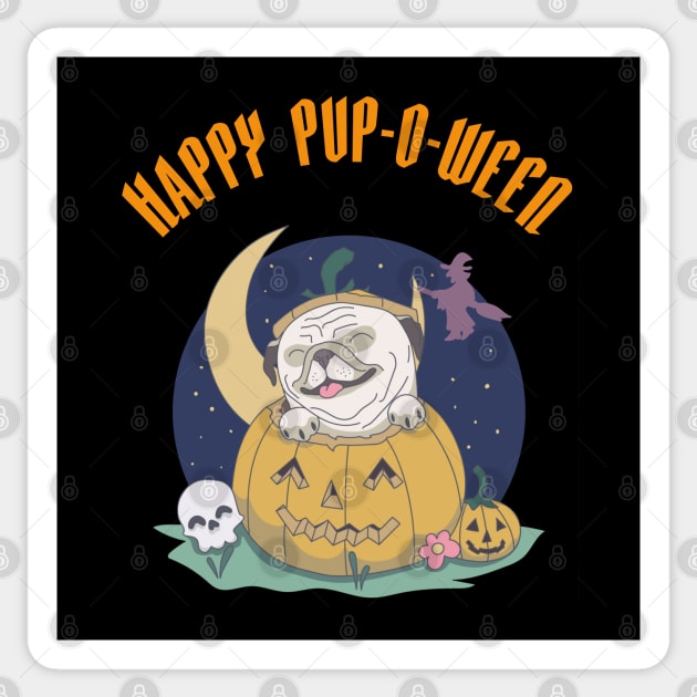 Happy Pup-O-Ween ! Cute Dog Lovers Halloween Design Sticker by PsychoDynamics